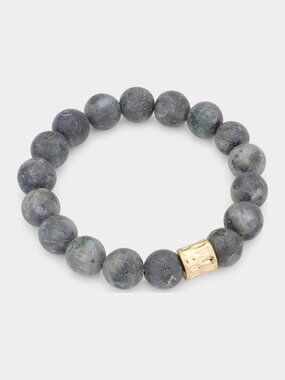 Larvikite Bracelet - Black Moonstone Gemstone Beaded Stretch, Crystal Boho Stack